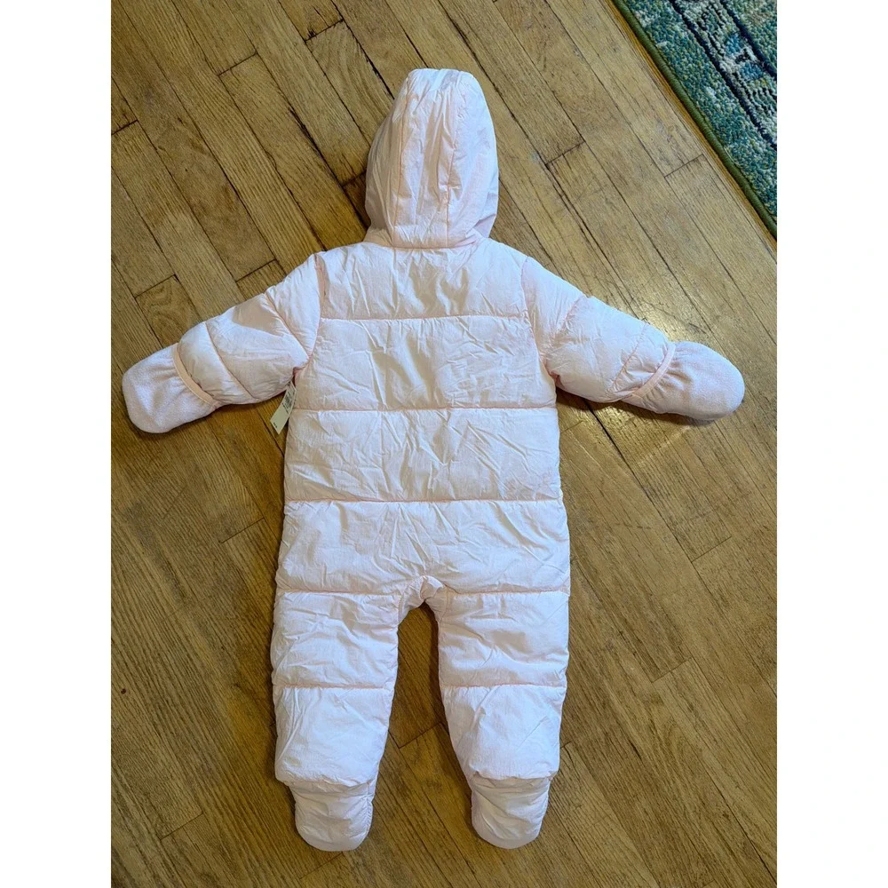 NEW 6-12 Month Old Navy Baby Pink Puffer Snowsuit Water Resistant Fleece Lined